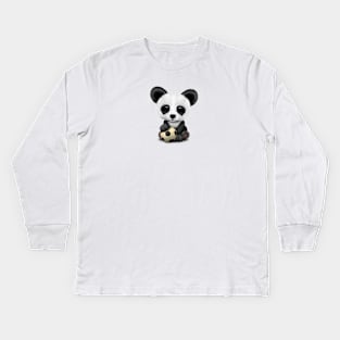 Cute Baby Panda With Football Soccer Ball Kids Long Sleeve T-Shirt